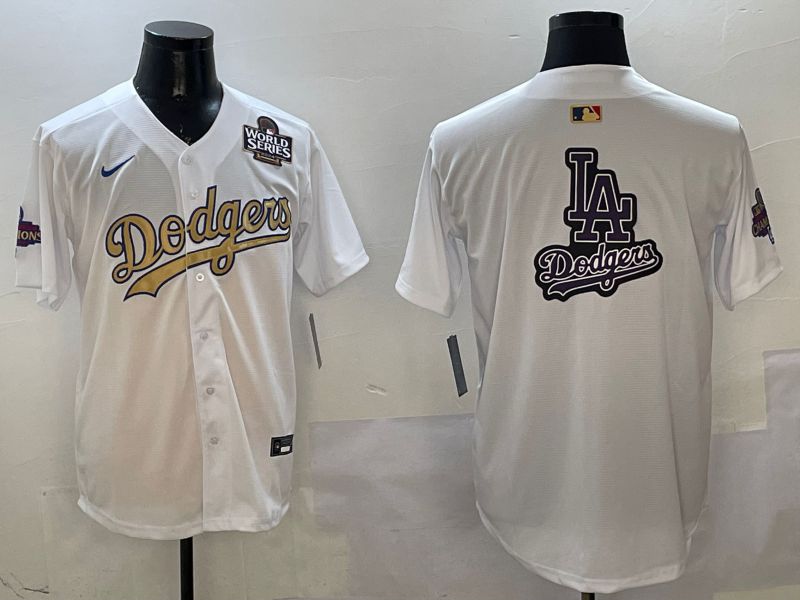 Men Los Angeles Dodgers Blank White Champion gold character 2025 Nike MLB Jersey style 19
